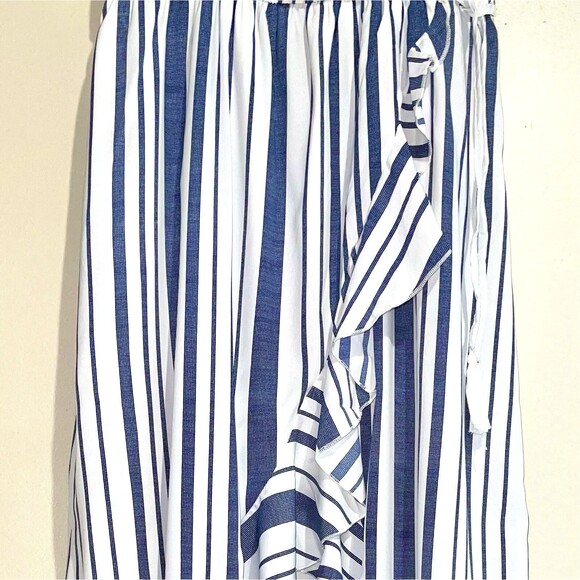 Blue White Off The Shoulders Ruffles Striped Maxi Sun Dress Size XL Womens - Picture 5 of 15